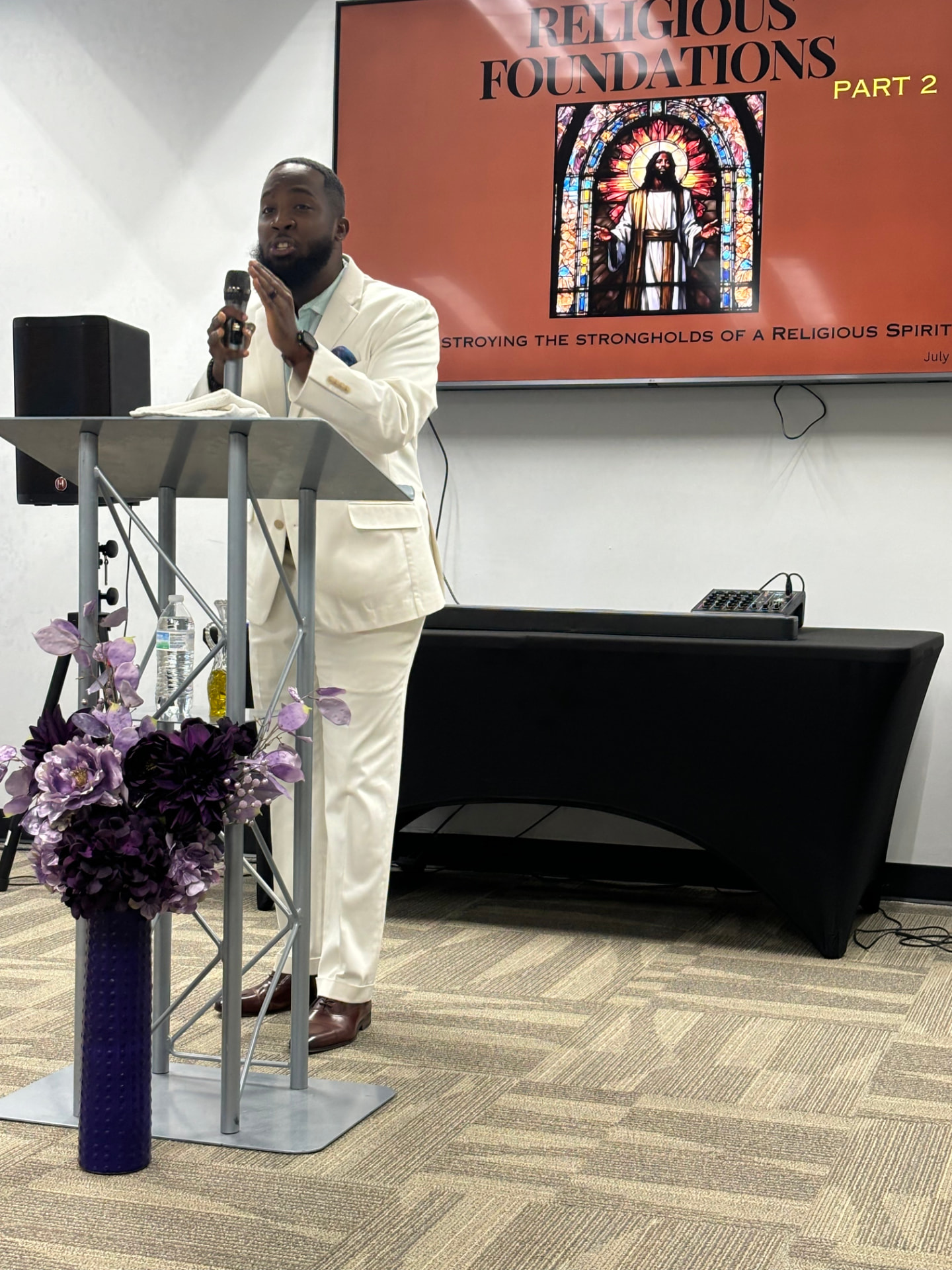 Pastor Jared Davis preaching Religious Foundations